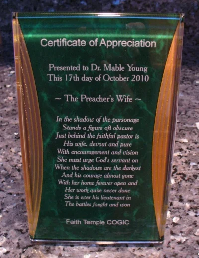 Laser Engraved Green and Gold Award