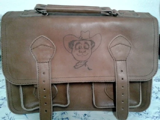 Hand Drawing Engraved On Leather Briefcase