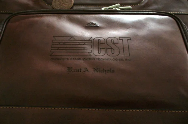 Logo Laser Engraved On Leather Briefcase