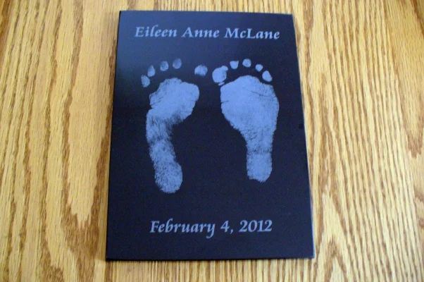 Baby Foot Prints Laser Engraved On Black Marble
