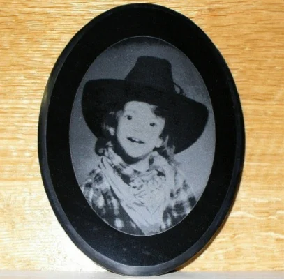 Photo Laser Engraved On Black Marble Oval