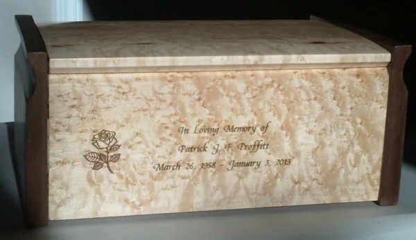 Rose And Text Engraved On Wood Memorial Box