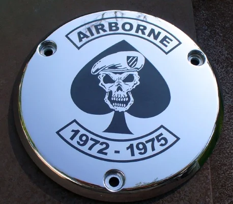 Airborne Emblem Laser Marked On Derby Cover