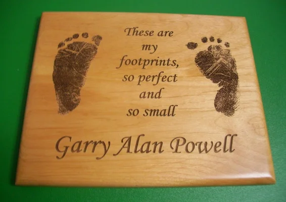 Baby Footprints Engraved For Custom Wood Plaque