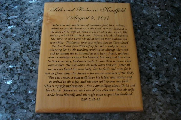 Wedding Gift Plaque Engraved With Bible Verse