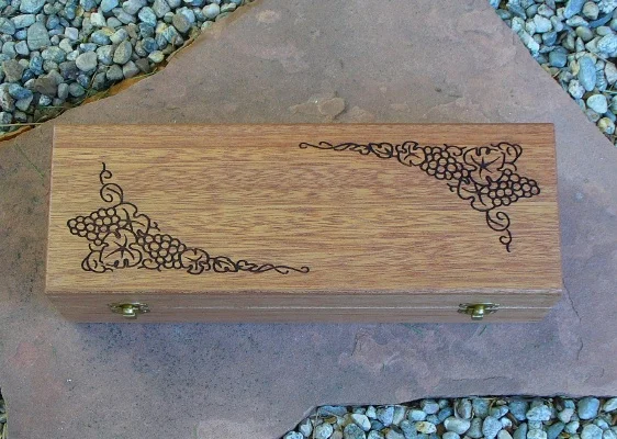 Grape Vines Laser Engraved On Wooden Wine Box