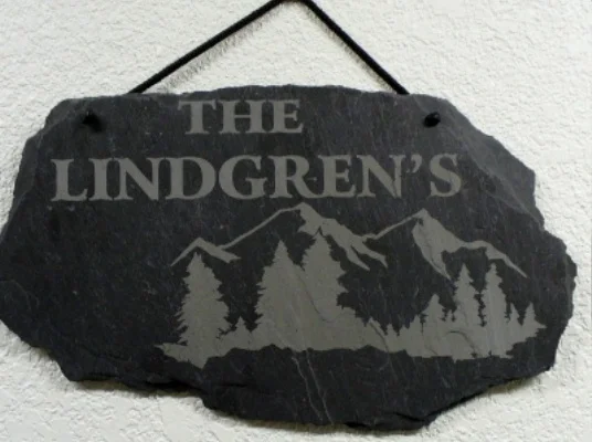 Family Sign Engraved With Mountains On Slate