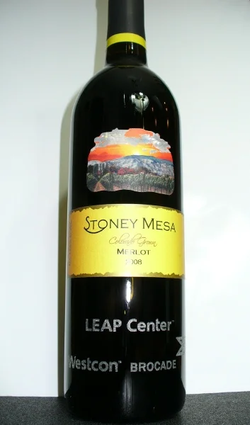 Company Logos Engraved On Wine Bottle