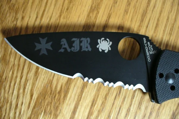 Image And Initials Laser Engraved On Knife Blade