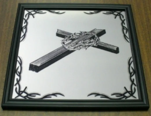 Laser Engraved And Painted Mirror With Cross