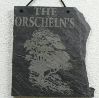 Family Sign Laser Engraved With Trees On Slate