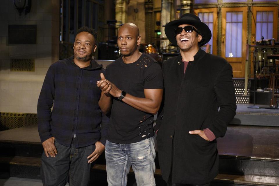 A Tribe Called Quest with Dave Chappelle during their SNL appearance.