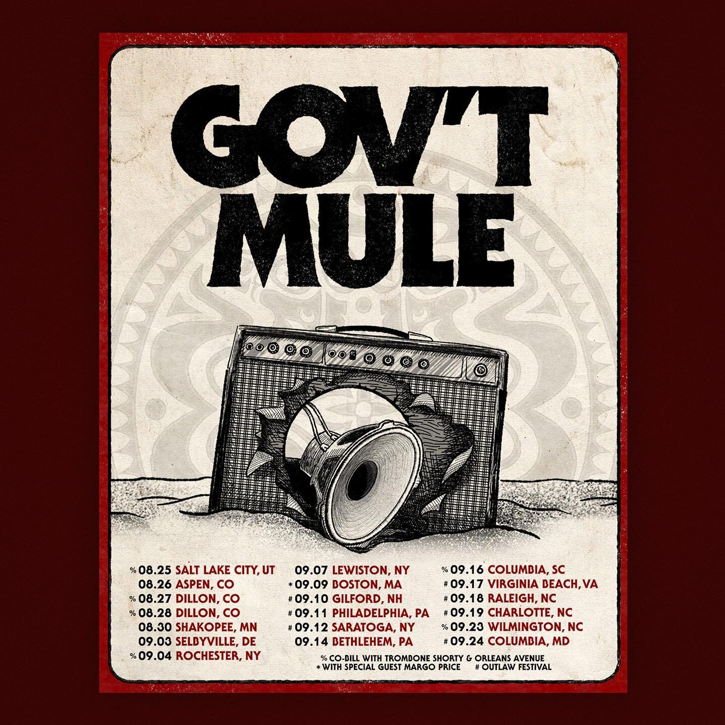 Admat design for @govtmule summer tour which includes headlining shows, a run of co-bill shows with Trombone Shorty and a bunch of Outlaw Music Festival dates. The blown amp illustration is something I originally drew just for fun while watching a mo