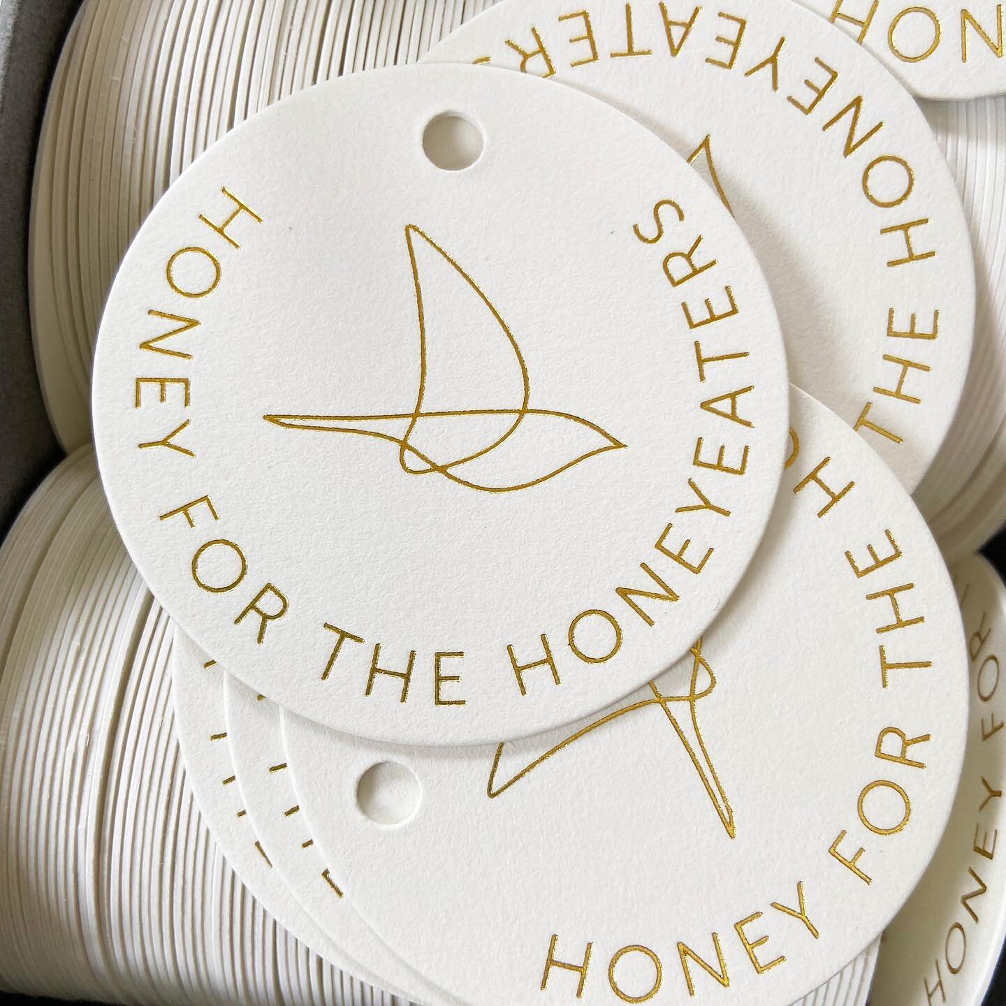 Super cute delivery of textured white, gold foiled swing tag cards - thanks @stitch_press 

These will promote an initiative by Bimbimbie farm to help support the critically endangered Regent Honeyeater birds in the region. 

@hiveandhoneycombapiary 