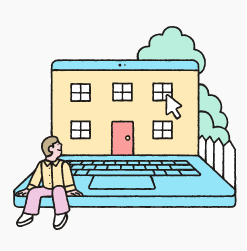 Credicus home-finance illustration showing a house as a laptop screen