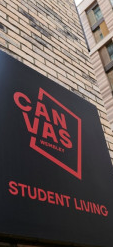 Canvas student living branding on building signage