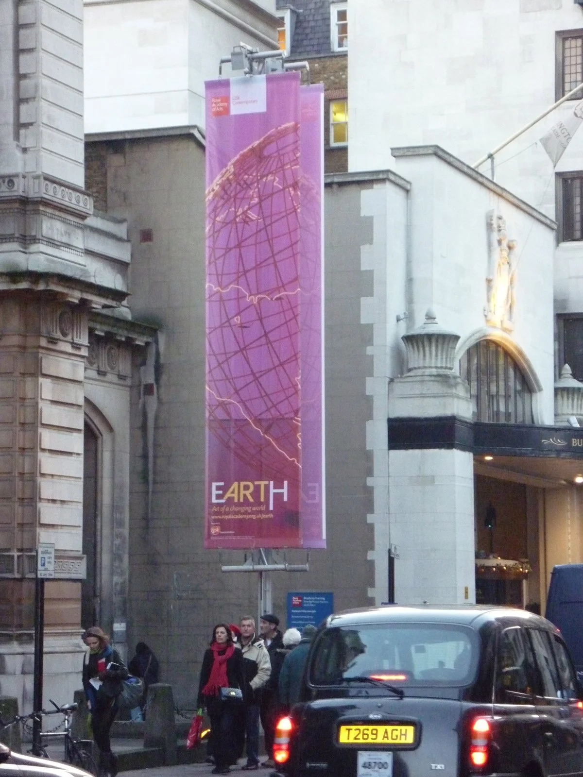 EARTH exhibition banner on the Royal Academy of Arts building