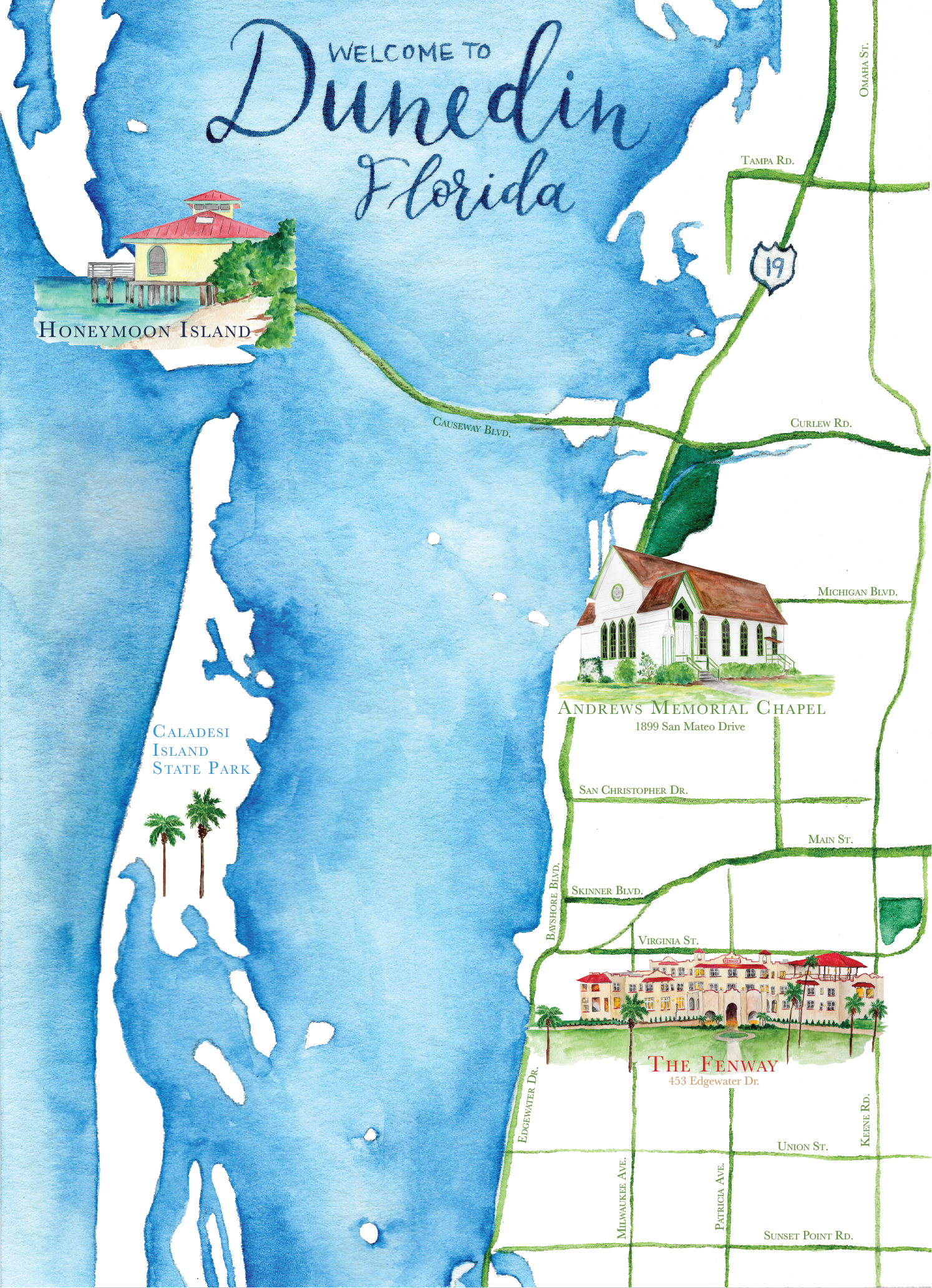 Watercolor-map-Dunedin-Florida
