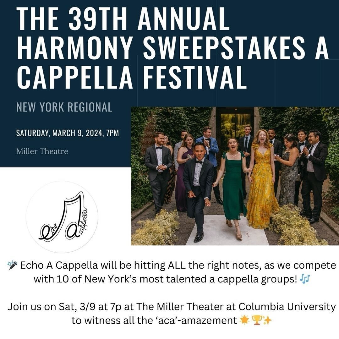 Echo is incredibly excited to announce our return to competitions!! We will be performing next month alongside 10 incredibly talented NYC a cappella groups! At Columbia University. 

Click the link in bio to reserve tickets before they sell out! 🎟️