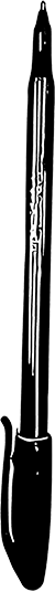 Black and white illustrated image of a pen