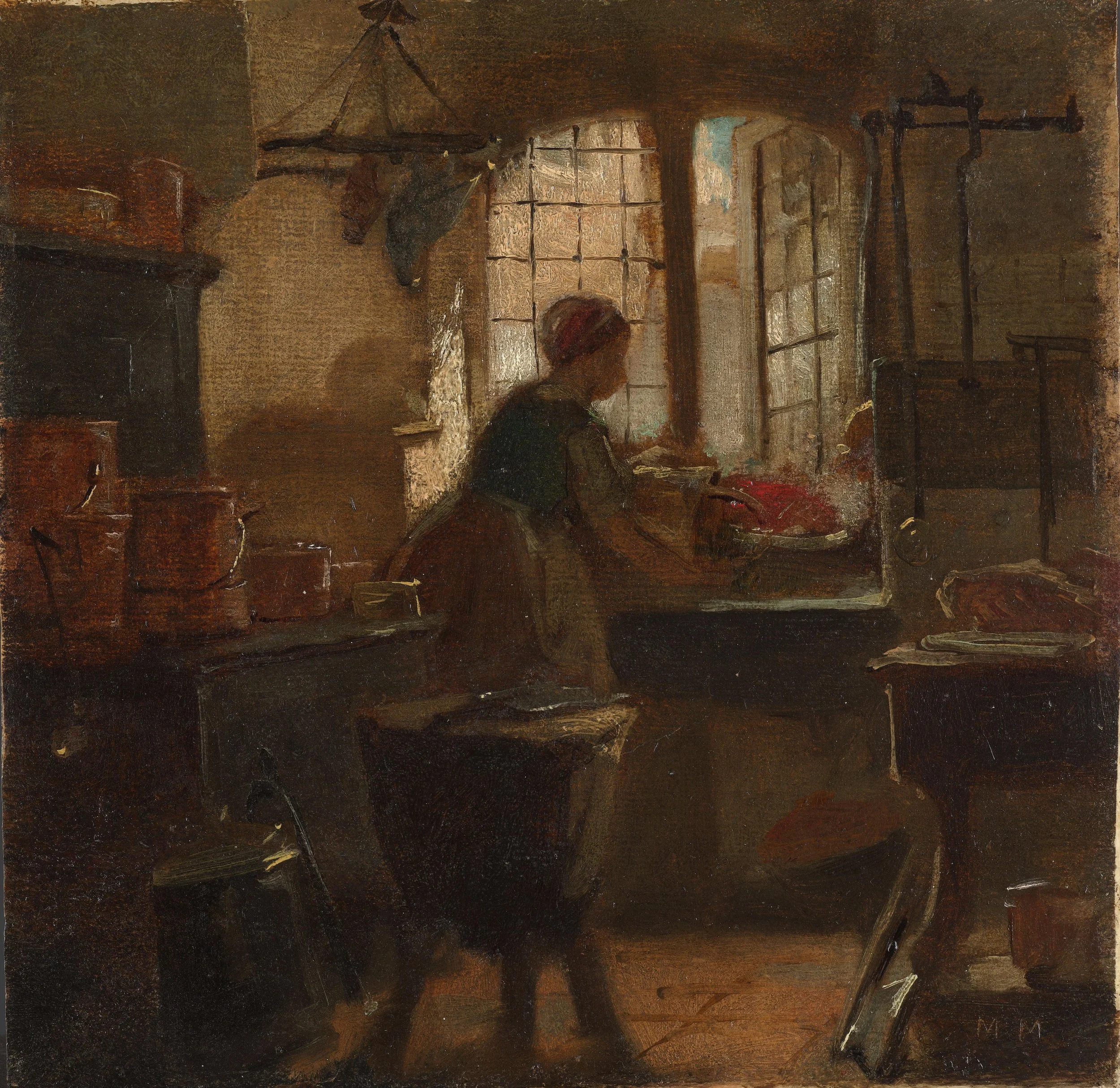 Period painting of a woman in a kitchen. C. D. Reich Bequest via Rijksmuseum