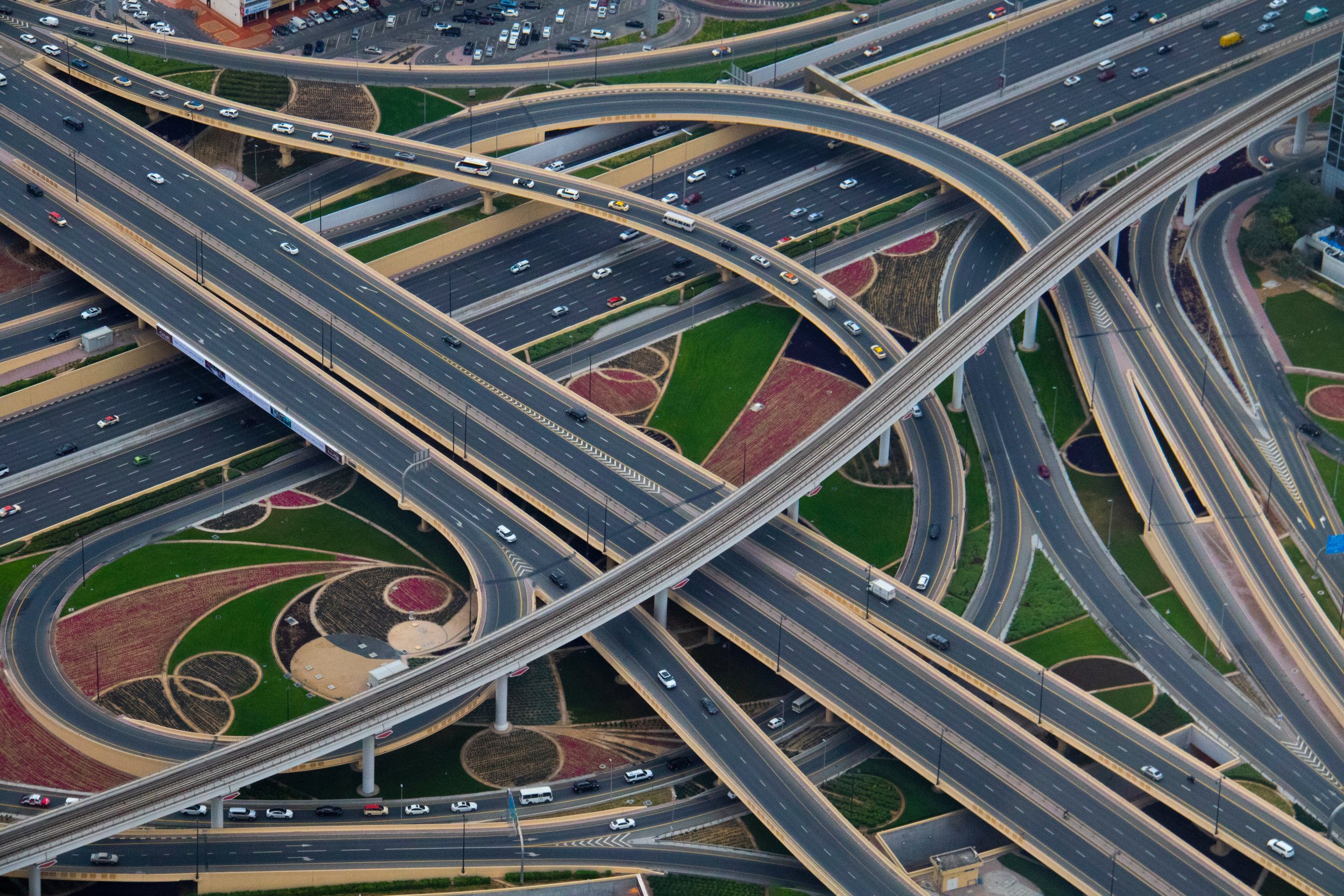 Aerial photography of gray concrete highways