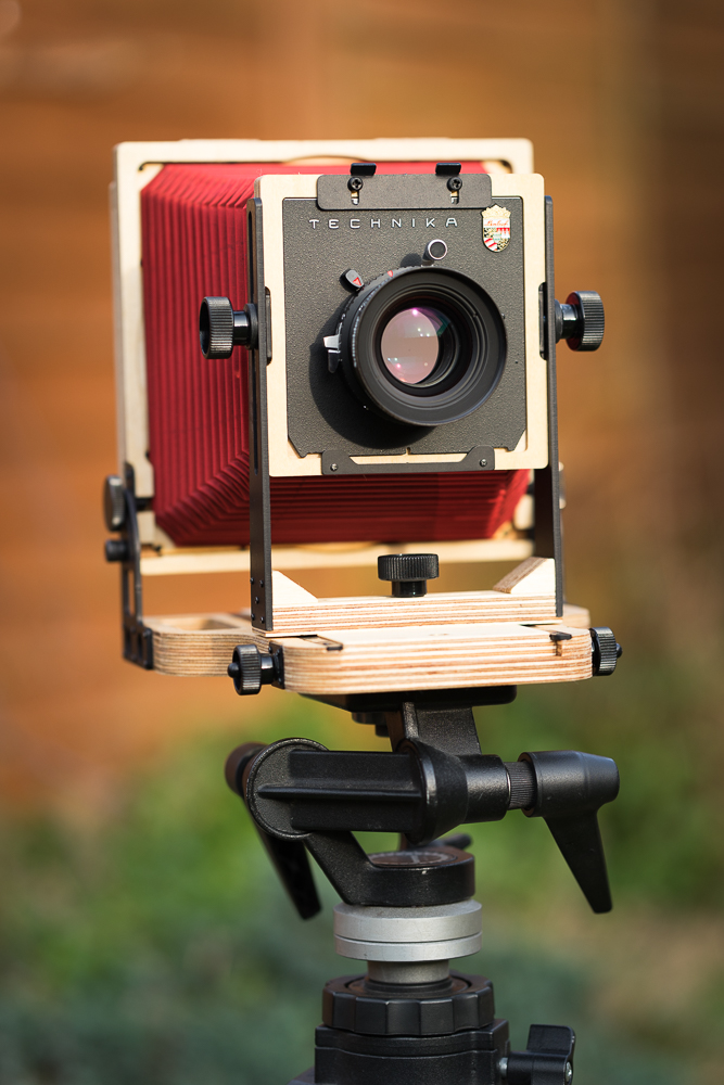 My not-so-discreet Intrepid, complete with red bellows. Not a machine for stealthy street photography.