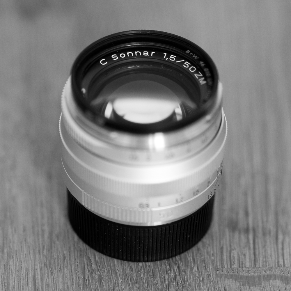 The Zeiss C Sonnar 50mm, the lens most often found on my Leica M6TTL. A mechanical jewel and a fine performer on film.