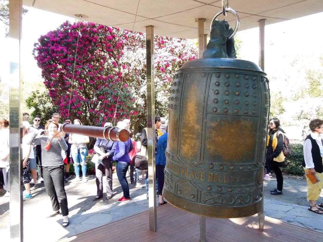 Susan Devoy at the World Peace Bell in Christchurch's Botanical Gardens