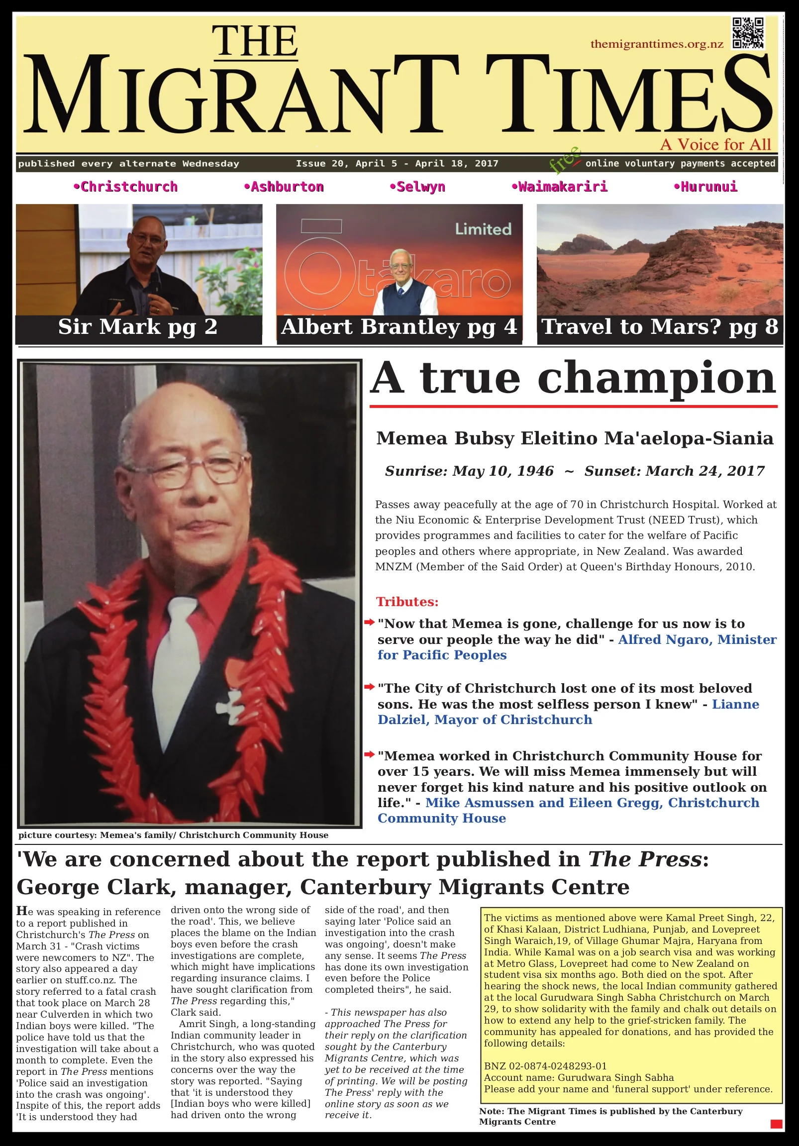 Click on the image to read the pdf version    Issue 20, April 5 - April 18, 2017