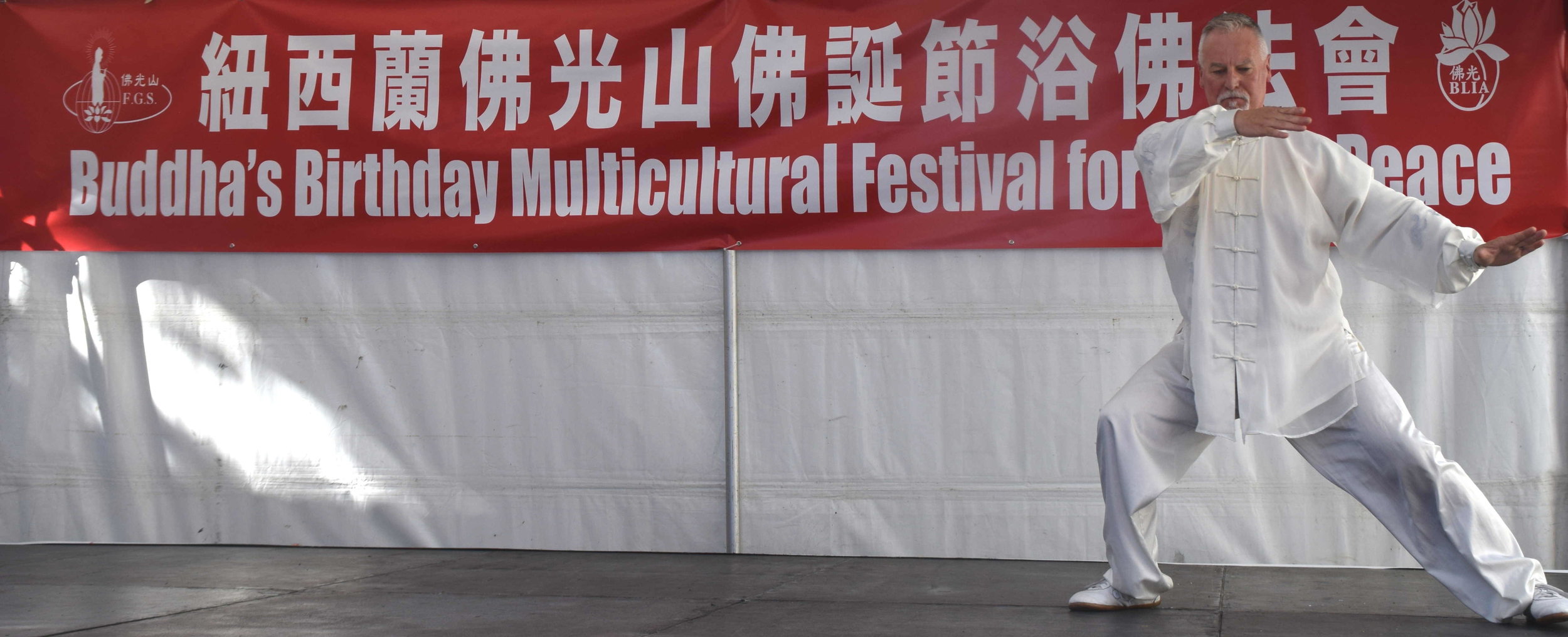  David Thew, a two-time world champion of Tai Chi for his age bracket, demonstrating his art during the celebrations at Fo Guang Shan Buddhist temple Christchurch's 10th anniversary and Buddha's birthday festival on April 22 