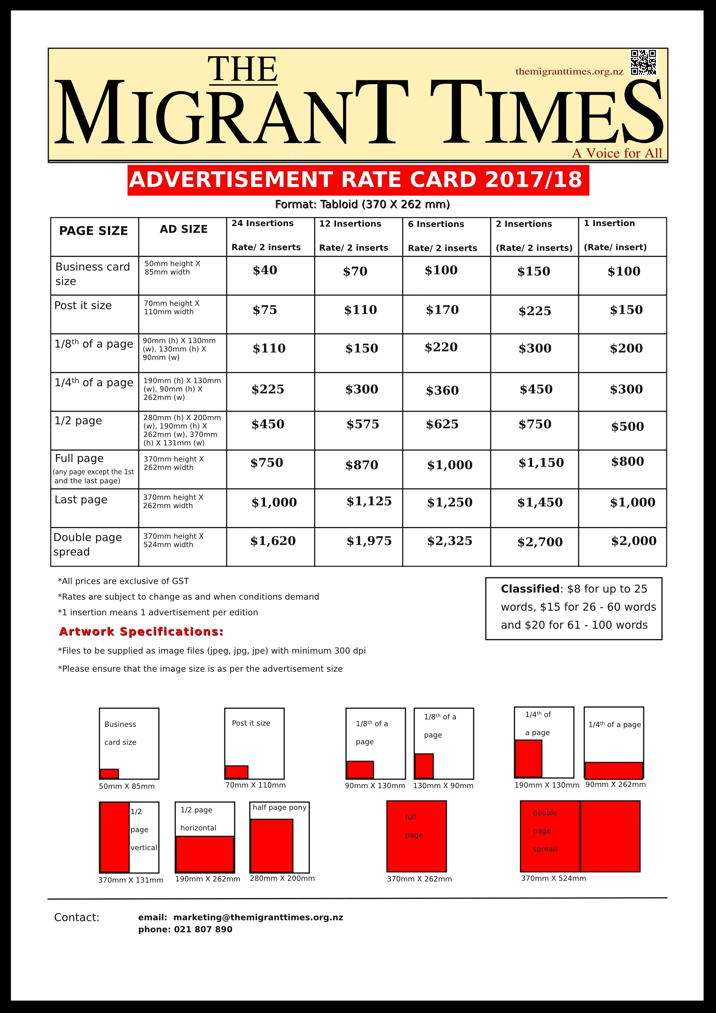 Click on the image to open and download the pdf of the rate card