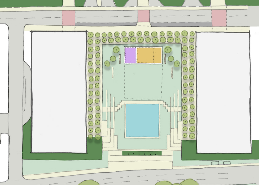 Proposed bike-hub pavilion in Greenway Plaza