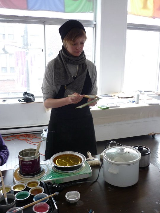 Ashley at work at an encaustic workshop