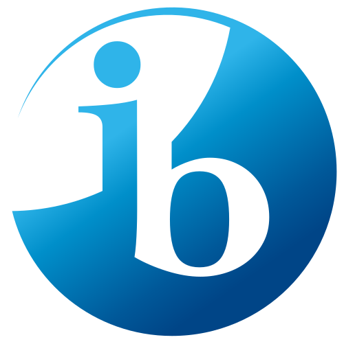Blue and white circular icon with lowercase letters 'i' and 'b'