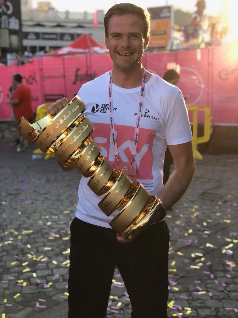 With the winners trophy after the final stage of the 2018 Giro d’Italia in Rome