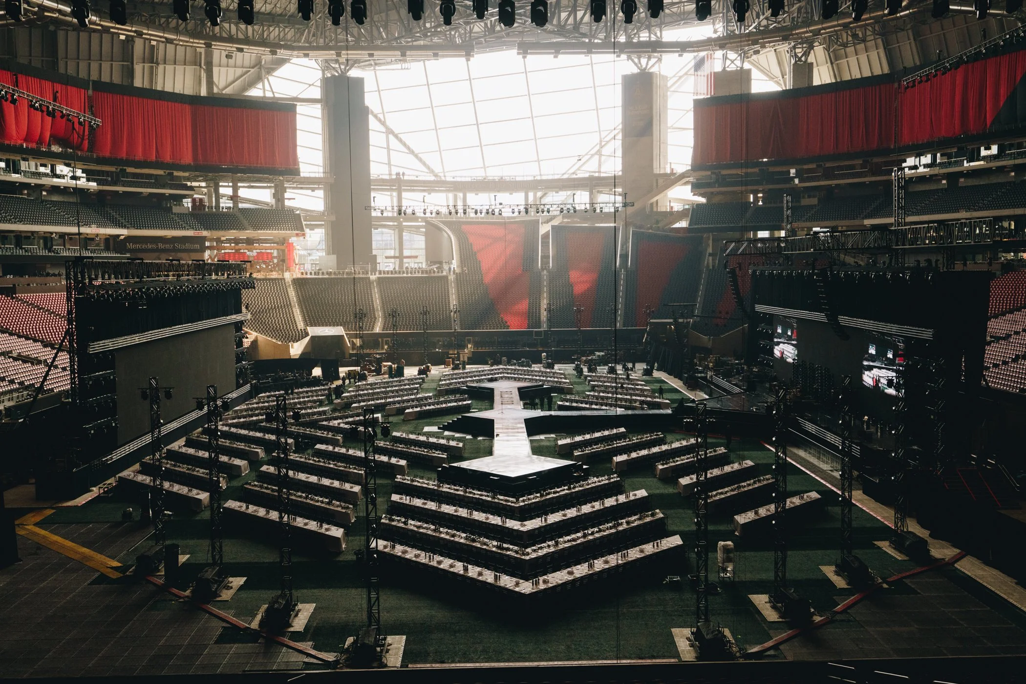  Stadium Benefit featuring performances by Bruno Mars, Maroon 5, Usher and Emeli Sandé.   Mercedes Benz Stadium 2019, 2022  Production Design and Creative Direction - Nathan Taylor Event Producer - Brand Apart Lighting Director - Tony Franson, 22 Deg