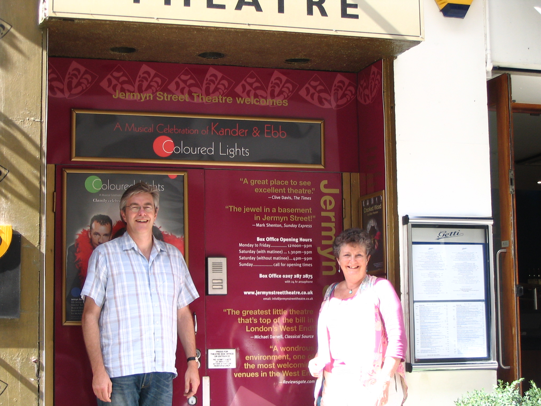Ann and Andrew Ellison at the Entrance of Jermyn Street Theatre