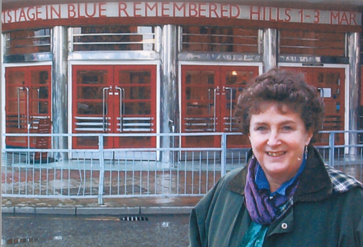 Artistic Director Ann Ellison in front of SJT on the opening of Blue Remembered Hills (2001)