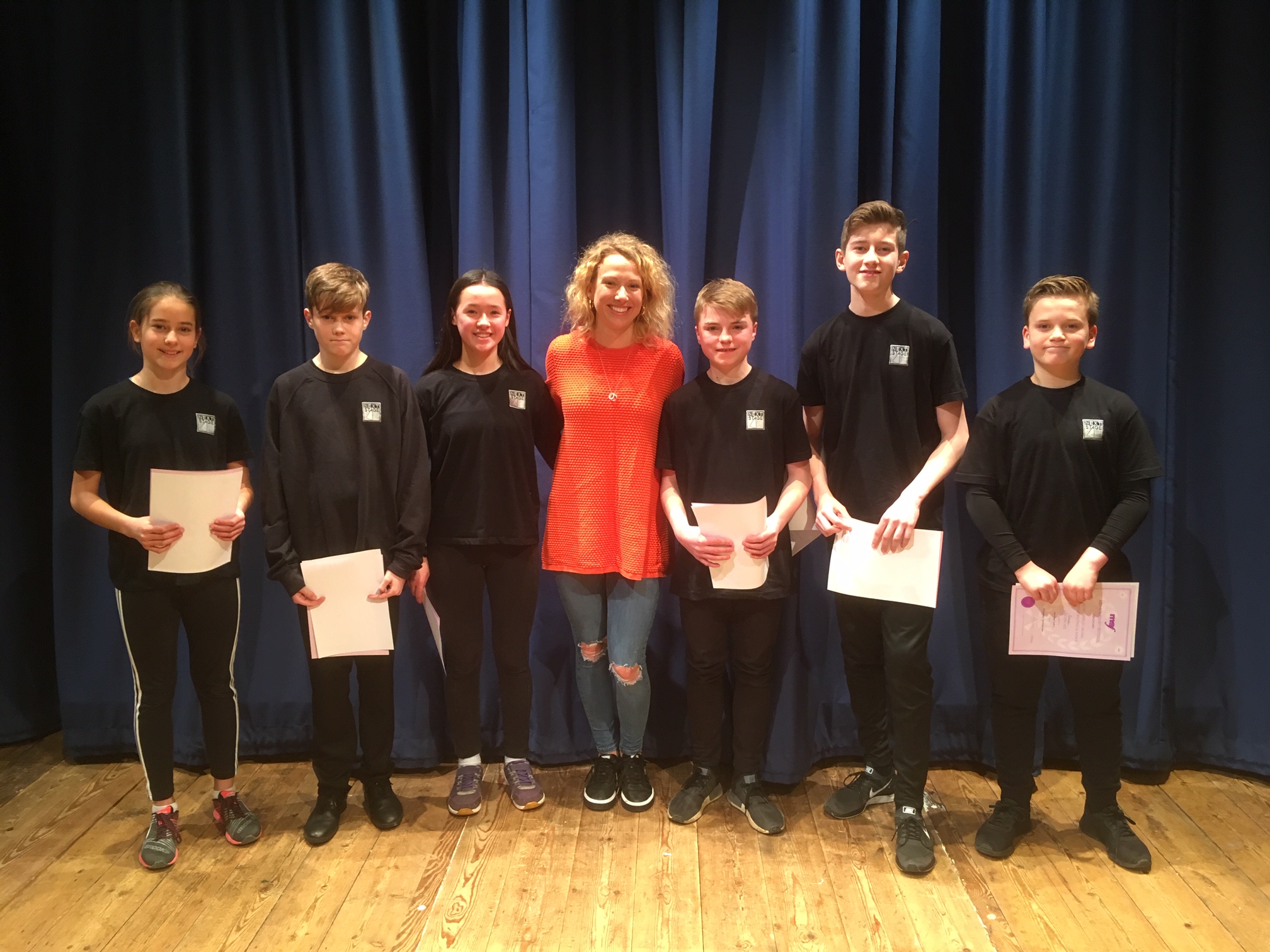 Second Place Juniors: Next Stage Youth Group A - Eleanor Lewis, Tom Pegler, Eve Howard, Harry Lewis, Freddie Stockton, Finlay Gilmour with NSY Tutor Georgi Bassil