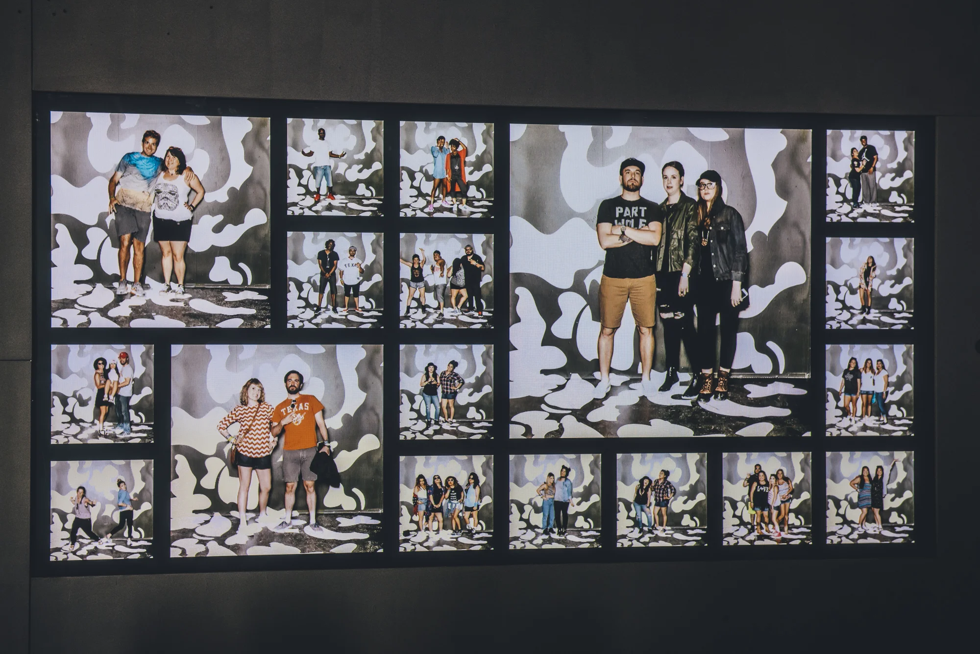 Our photo booth featured a camouflage pattern created with highly reflective 3M vinyl that looked black until it was hit with a flash.