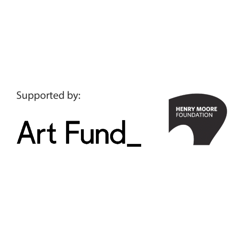 Black and white logo supporting the Henry Moore Foundation, with text and a stylized abstract sculpture.