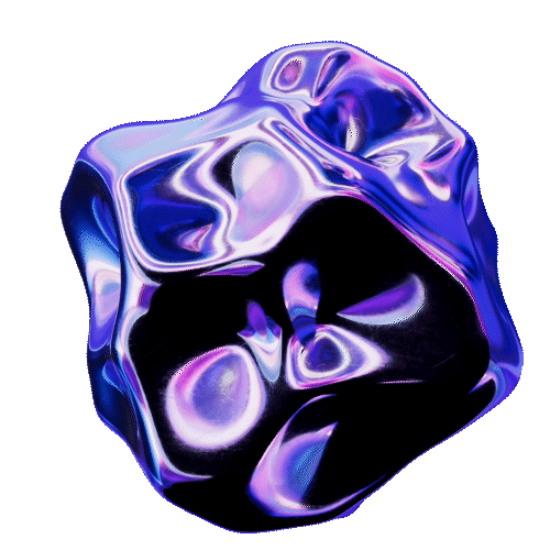 Abstract metallic purple and blue sculpture with smooth, reflective surface against black background.