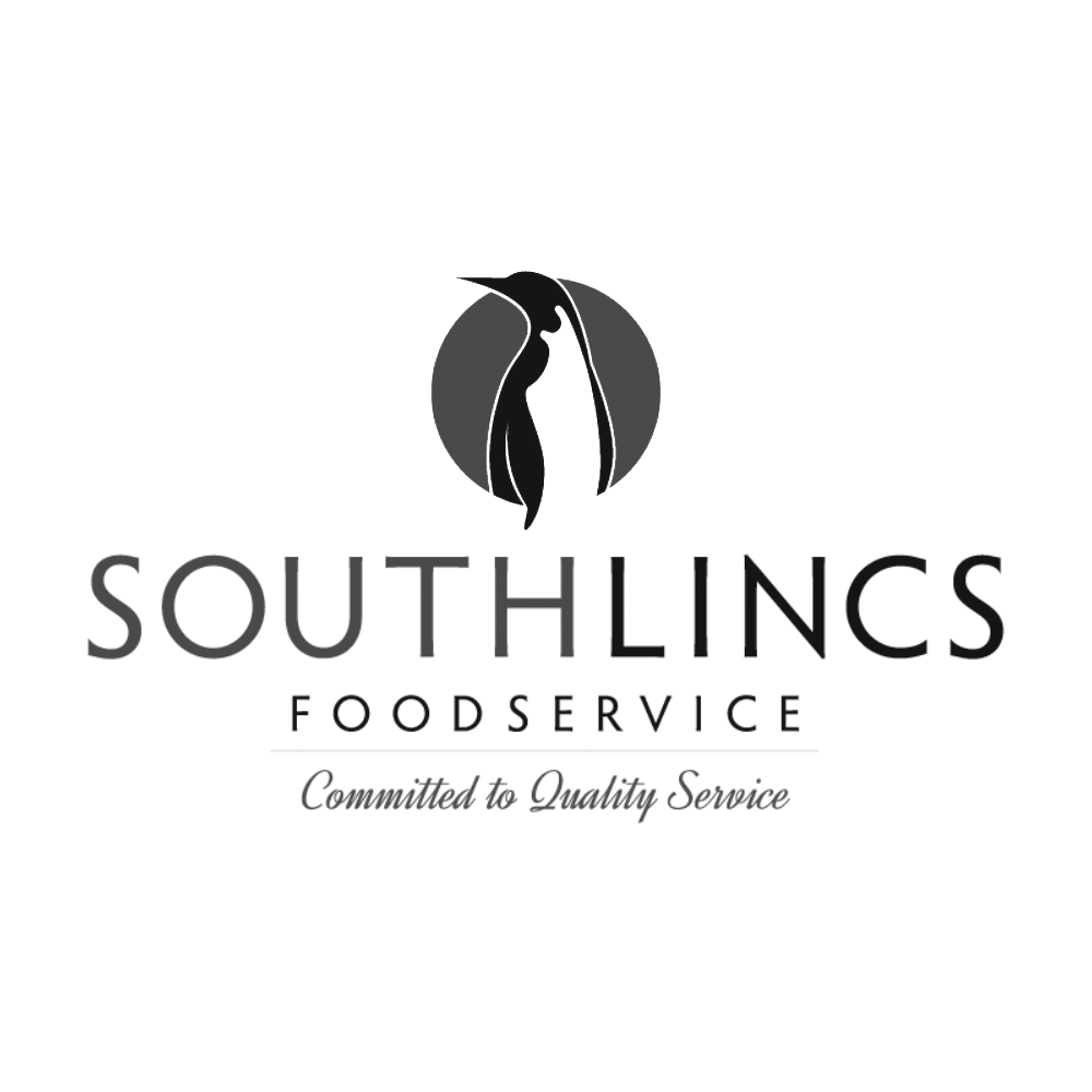 Logo for Southlincs Food Service with a penguin illustration, tagline "Committed to Quality Service".