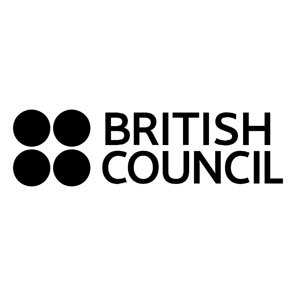 Black and white British Council logo with four circles and the text 'British Council'.