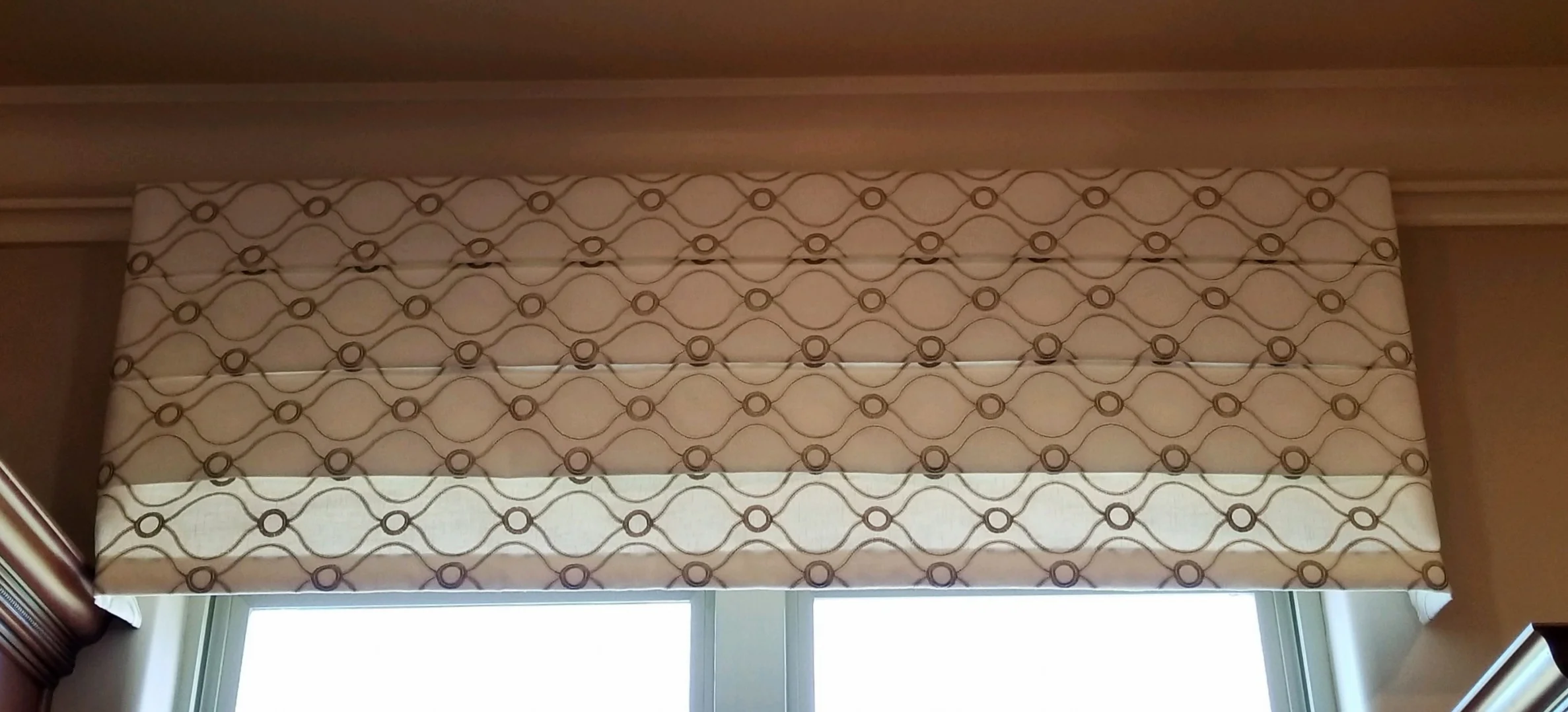 Custom Cornice Board Treatment- Circles White and Grey