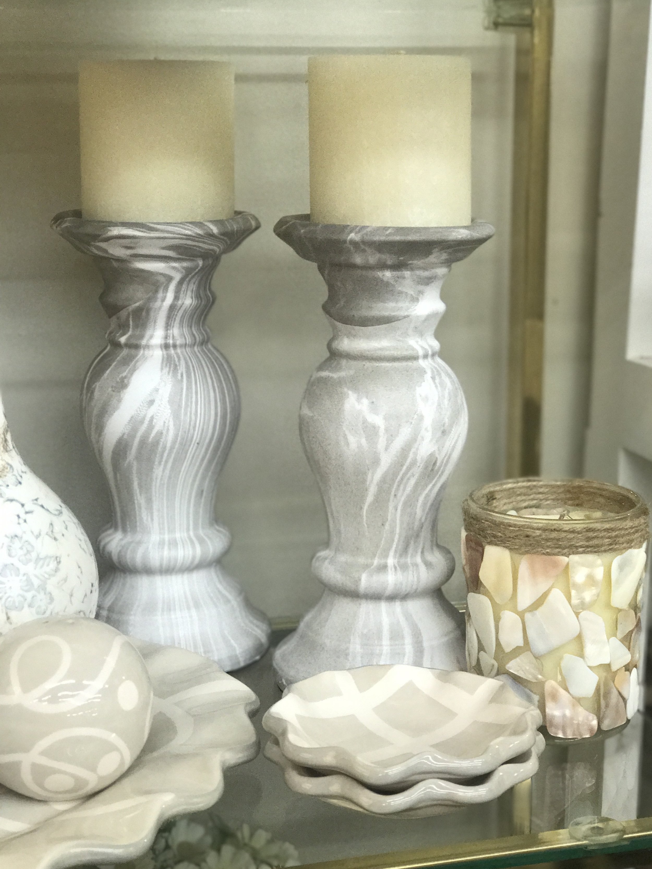 Grey and White Candle Sticks