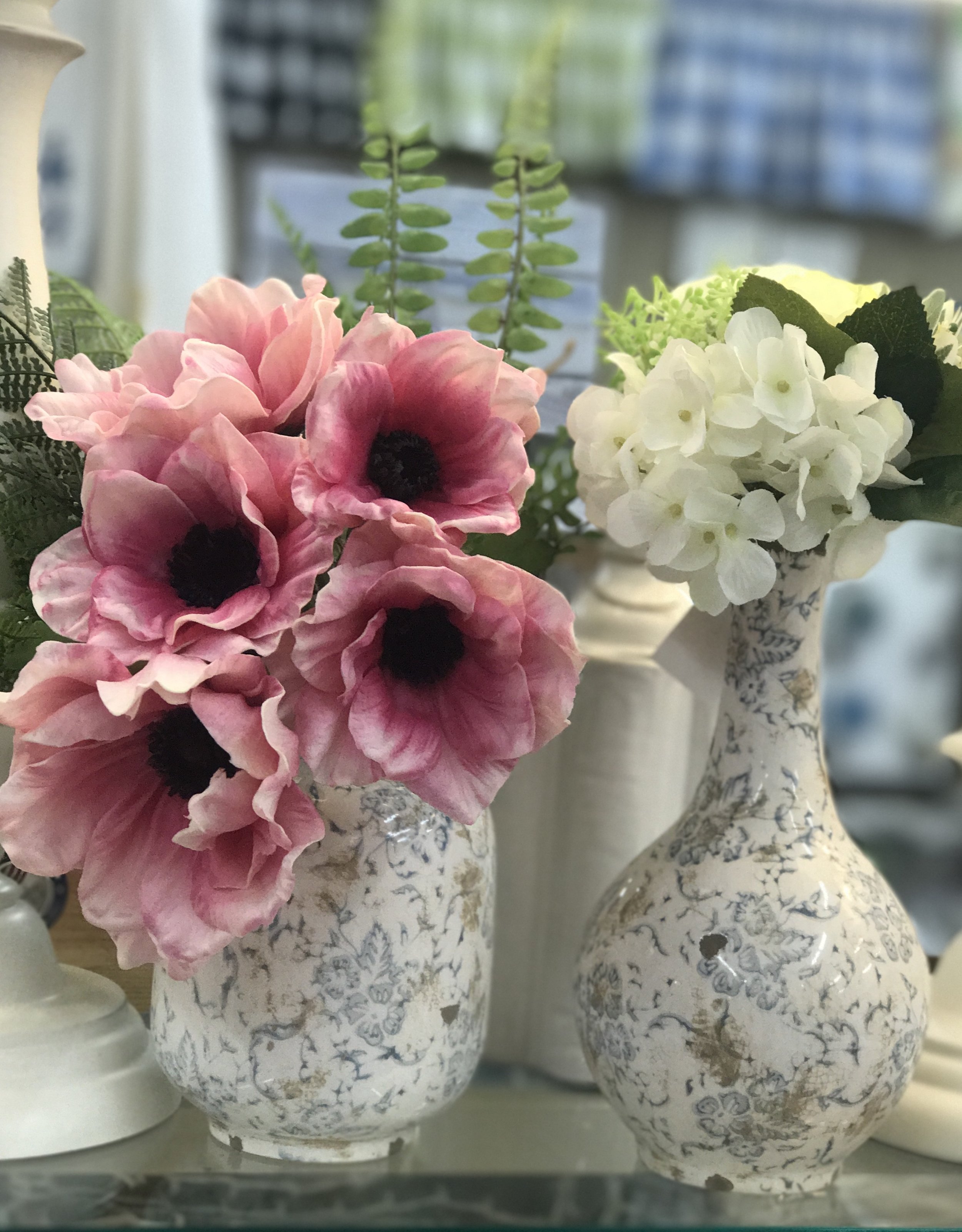 Small Grey and White Vases with Florals