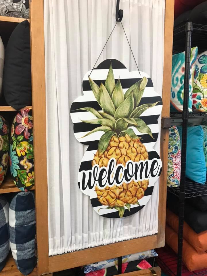 Welcome Pineapple Door Decor - Black and White Stripe