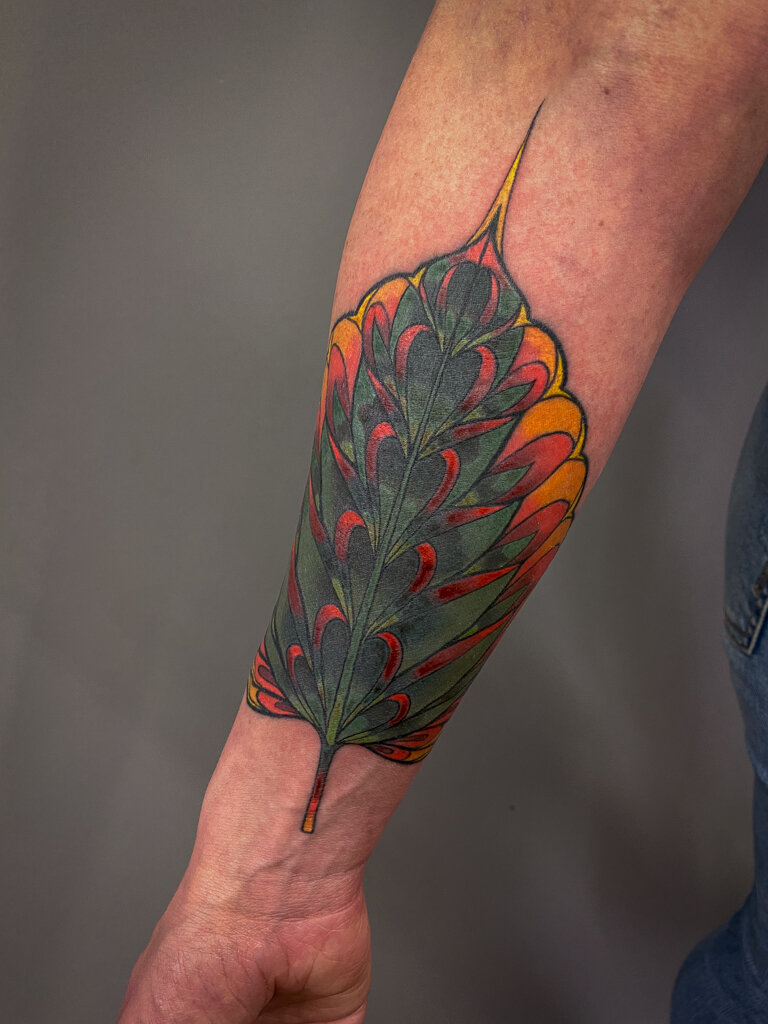 Bodhi leaf color tattoo 3